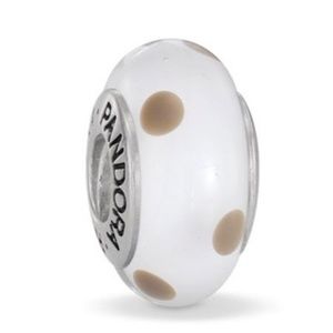 Pandora murano glass in white and grey polka dot